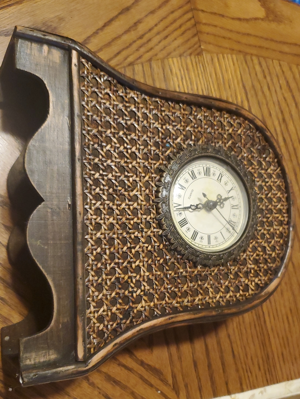 Brown Woven Clock with Brass Accents - Home Decor